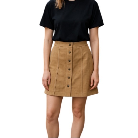 VINTAGE Y2K Jano Suede Mini Skirt Tan Suede Button Down Pencil Straight Size 5 - Picture 1 of 9